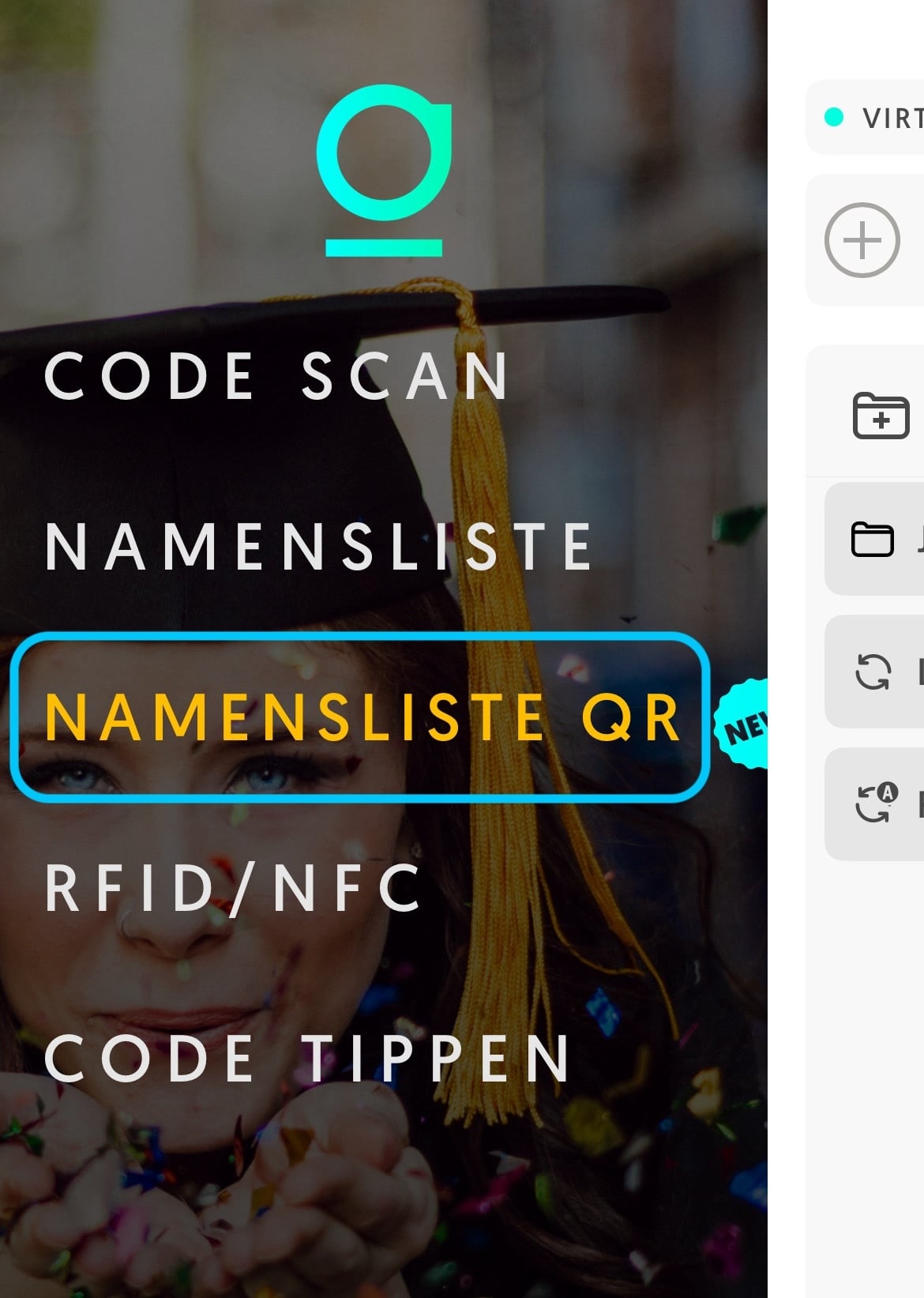 Screenshot: Anmeldung in der Entagged-App mit QR-Namensliste