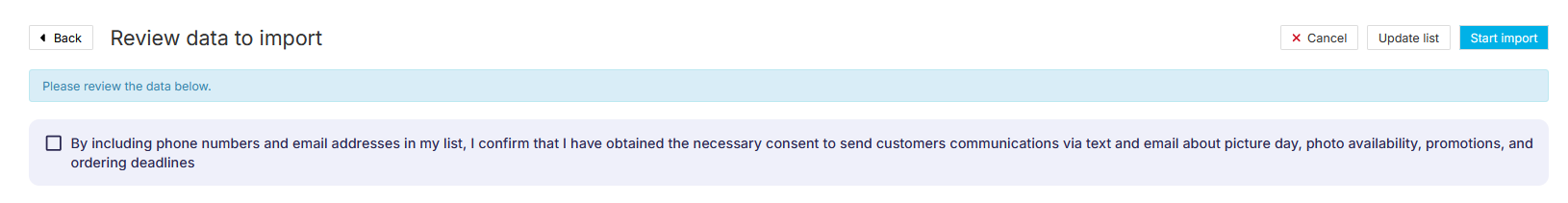 Notice about lawful use of imported email addresses