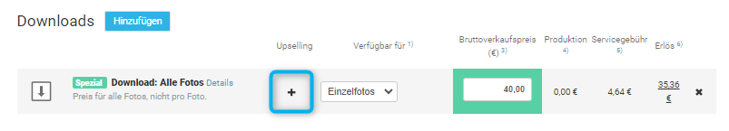 Upselling-Einstellungen im Preisprofil