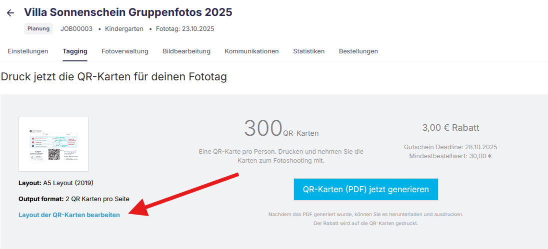 QR-Karten Layout bearbeiten Screenshot