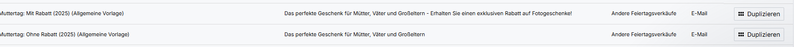 Detailansicht der auswählbaren Newsletter-Vorlagen