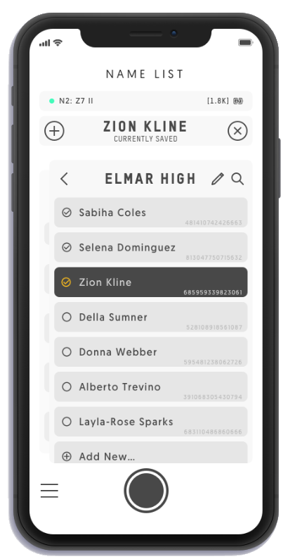 Name List subscription interface tap-to-select workflow