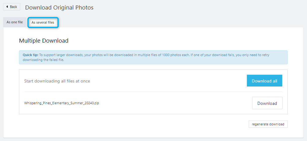 As several files tab with the Download all button for more than 1000 images, split into multiple zip files.