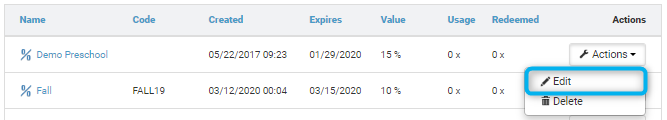 Edit individual promo codes in voucher list