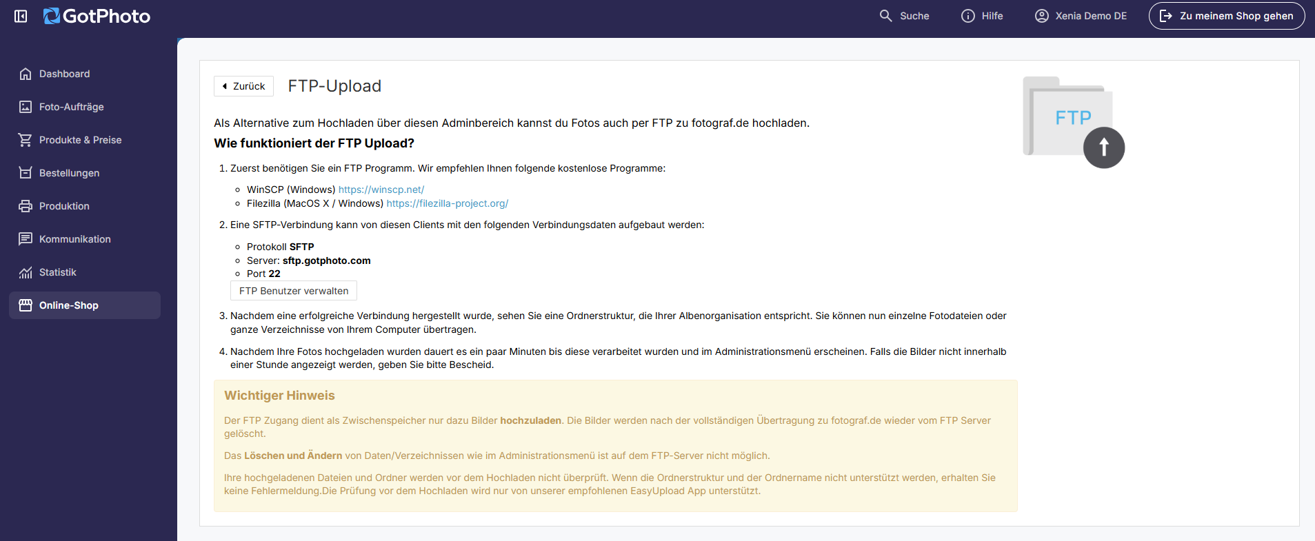 sFTP Aktivierung
