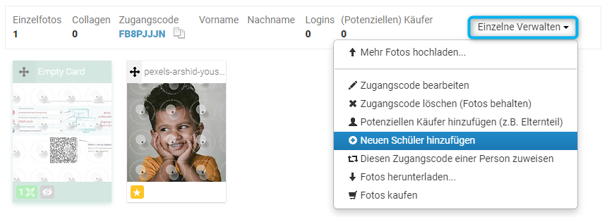Formular zum Hinzufügen eines neuen Schülers