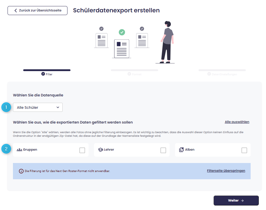 Datenquelle und Filteroption