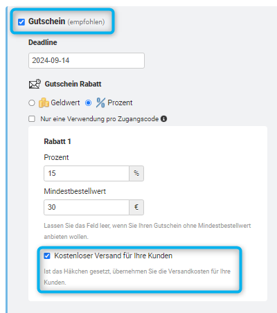 Gutschein kostenloser Versand