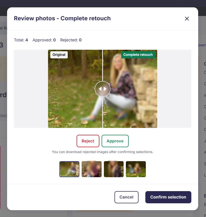 pop‑up to approve or reject retouched images