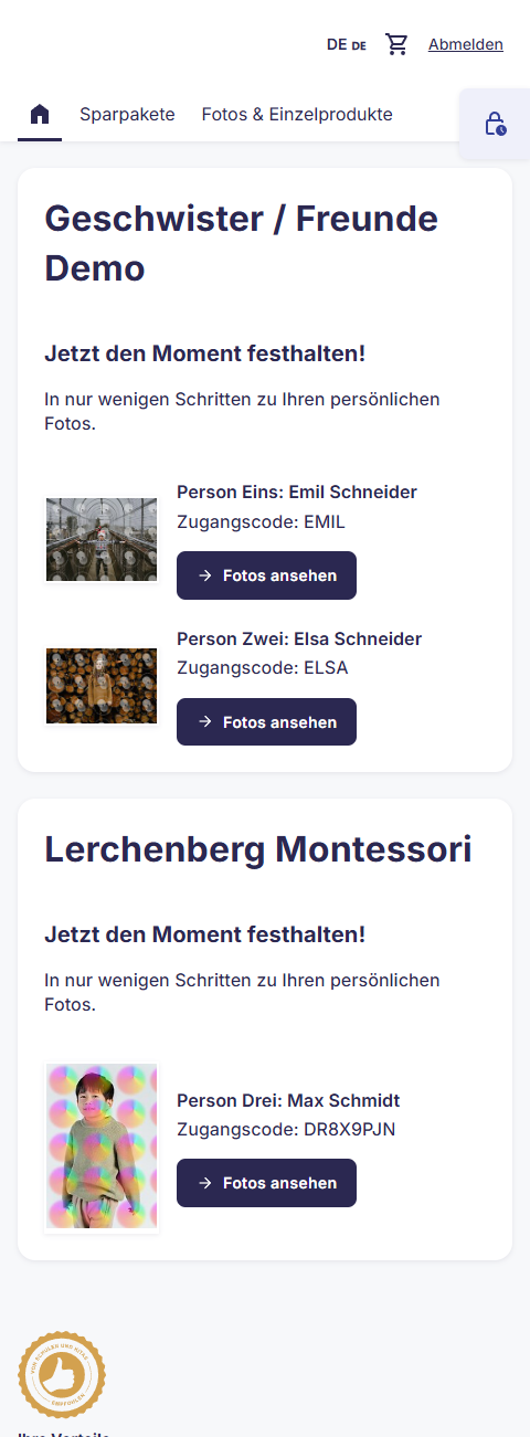 Warenkorbansicht mit Produkten aus verschiedenen Fotoaufträgen