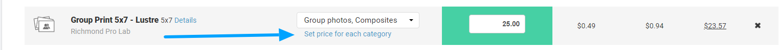 Button to set different prices by category within the price profile.
