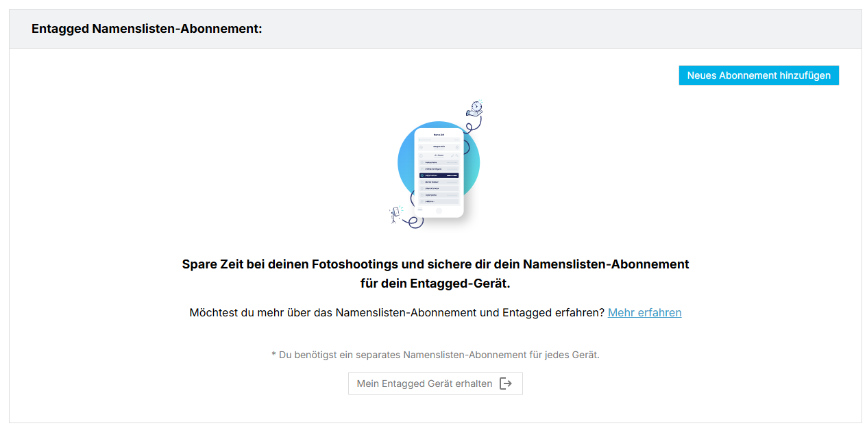 Ansicht der Seite Ihr Tarif mit Entagged-Abonnement