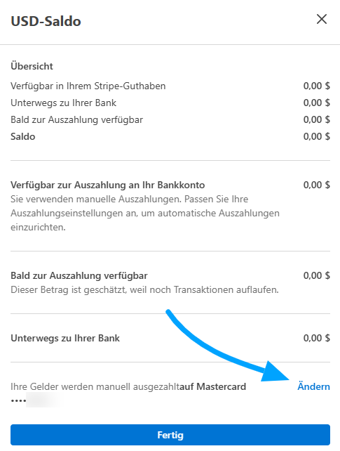 Screenshot: Auszahlungsübersicht im Stripe-Dashboard