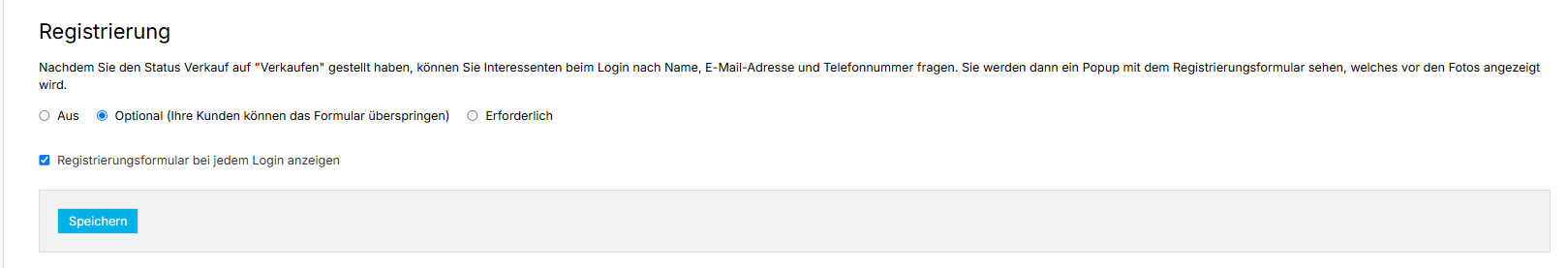 Einstellen, dass das Registrierungsformular nach jedem Login erscheint