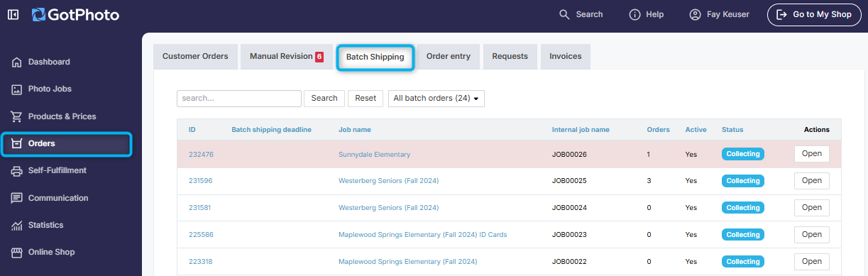 Batch shipping tab screenshot