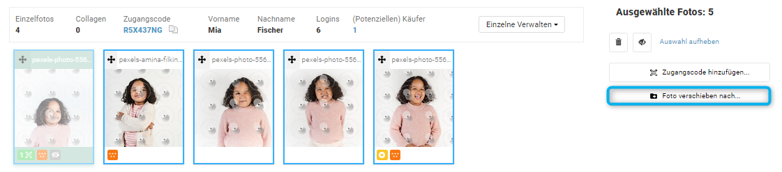 Aktion Fotos verschieben nach in der Fotoverwaltung