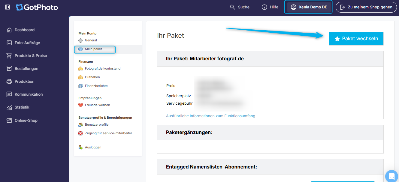 Seite zum Tarifwechsel