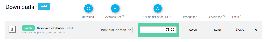 Upselling options for a download product