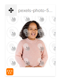 Small portrait of a smiling child with watermarks and a star rating icon.