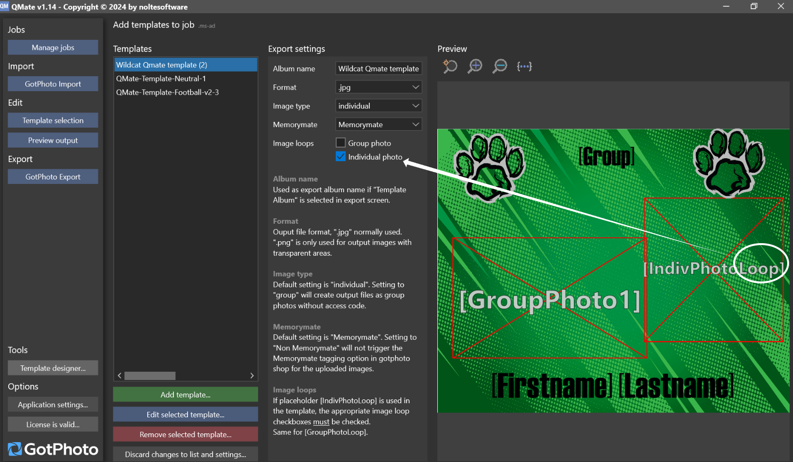 Screenshot der QMate Loop-Einstellungen