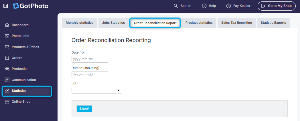 Order reconciliation download option
