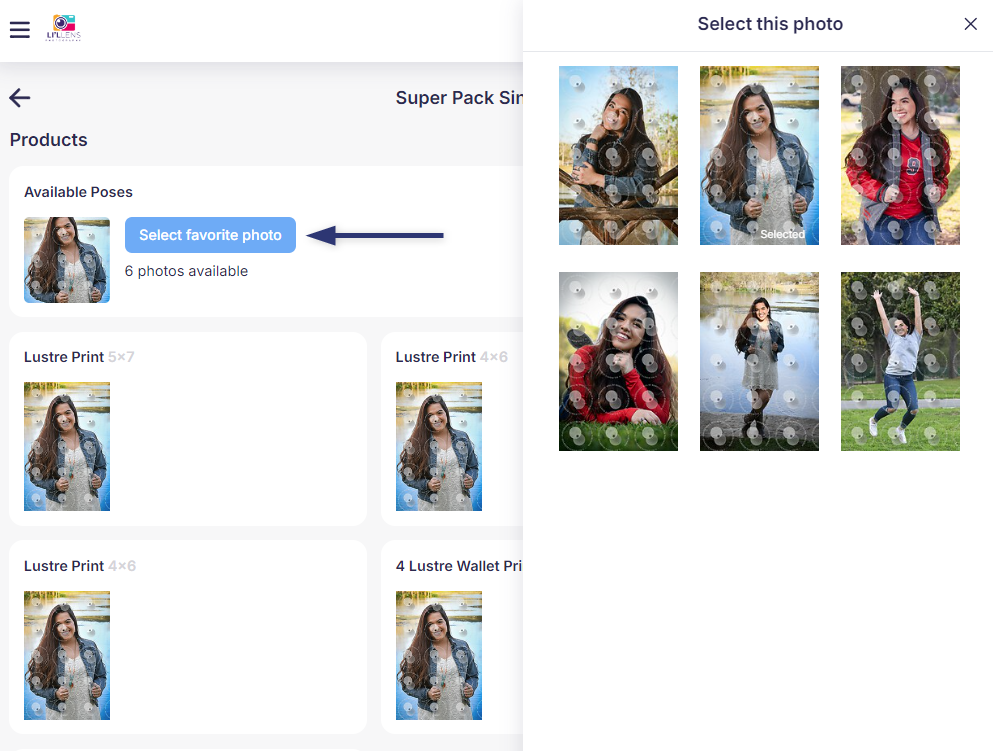 Screenshot of single pose photo selection.