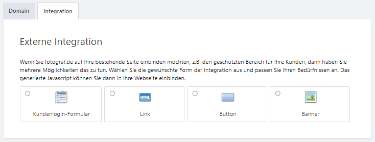 Bereich für Integrationseinstellungen im Shop