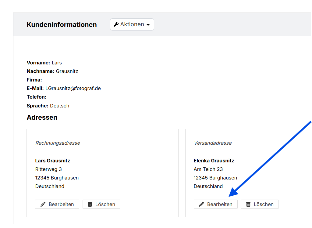 Versandadresse im Kundenprofil bearbeiten