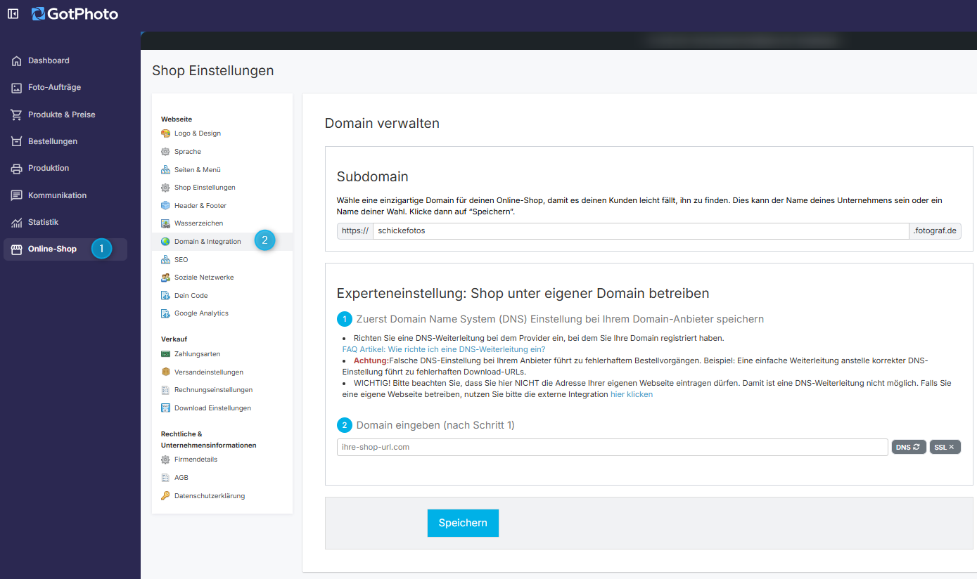 Einstellungen unter Domain & Integration