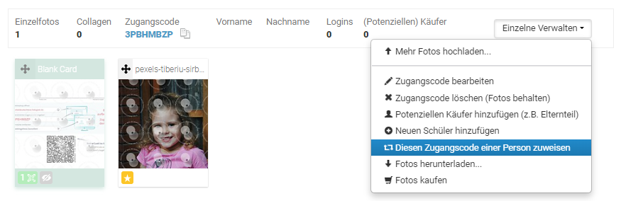 Zugangscode einer Person zuweisen
