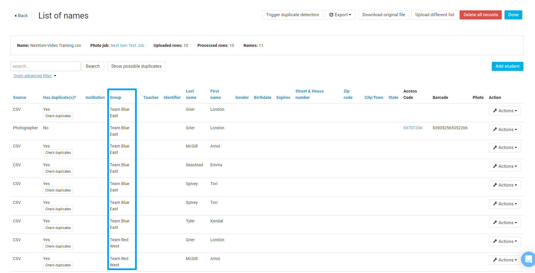 Manage names with duplicate finder
