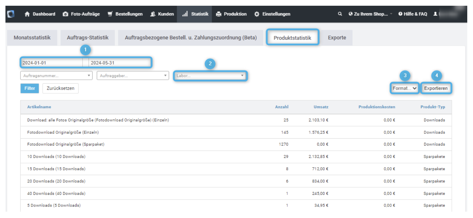 Produktstatistik Beispiel