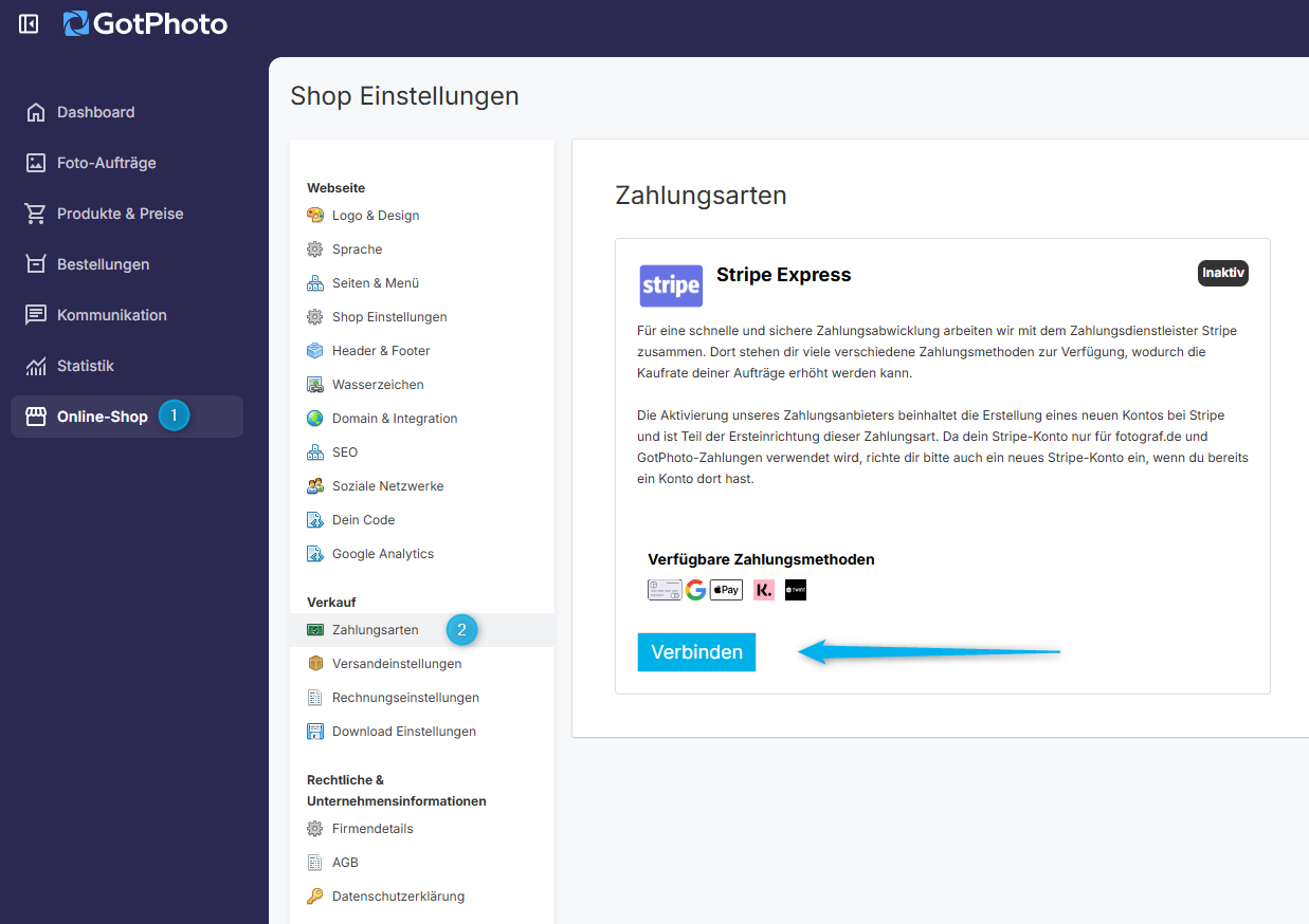 Button zur Stripe-Verknüpfung