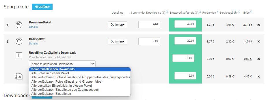 Preis für Upselling festlegen