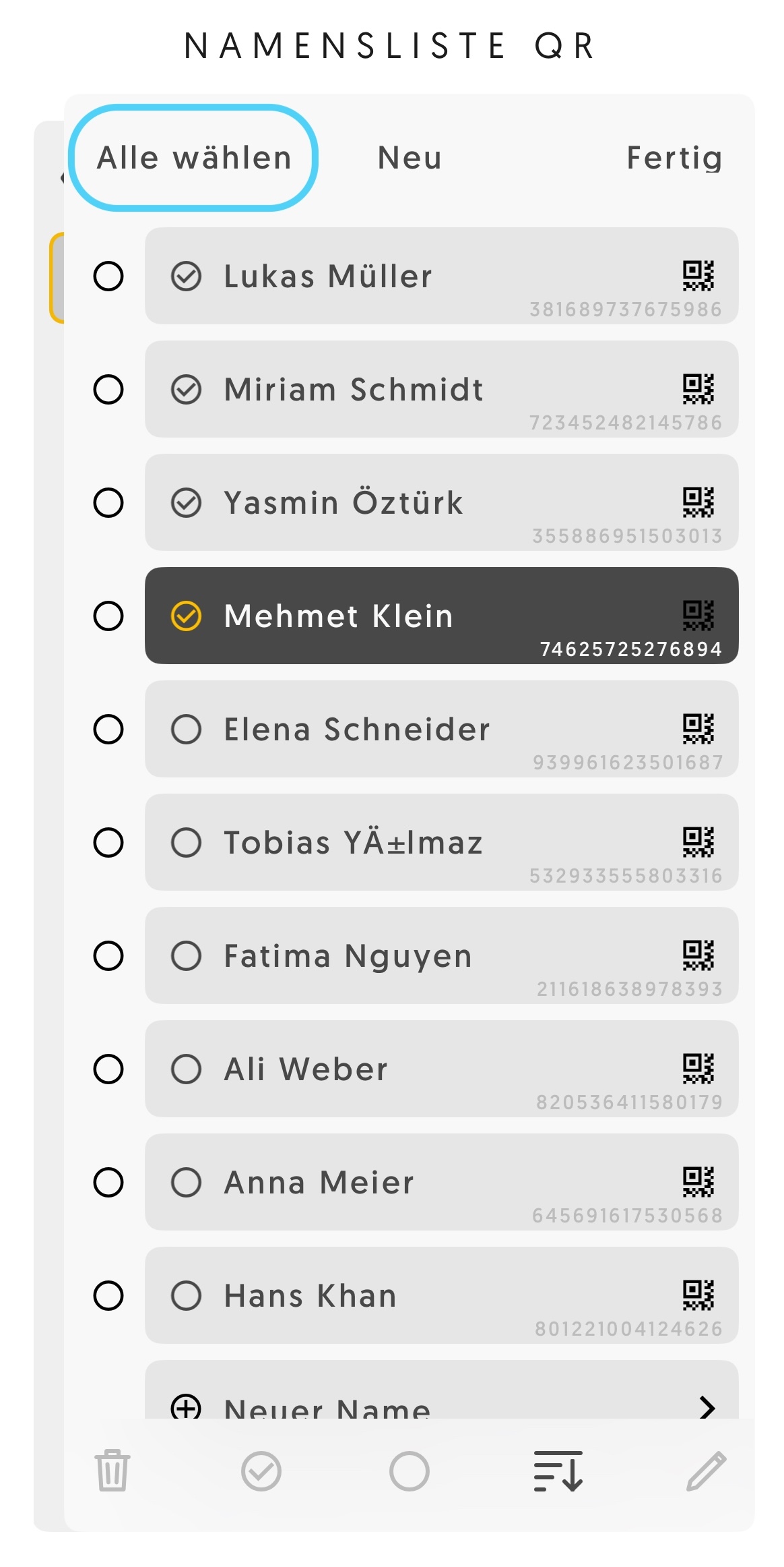 Screenshot: Alle auswählen aktivieren