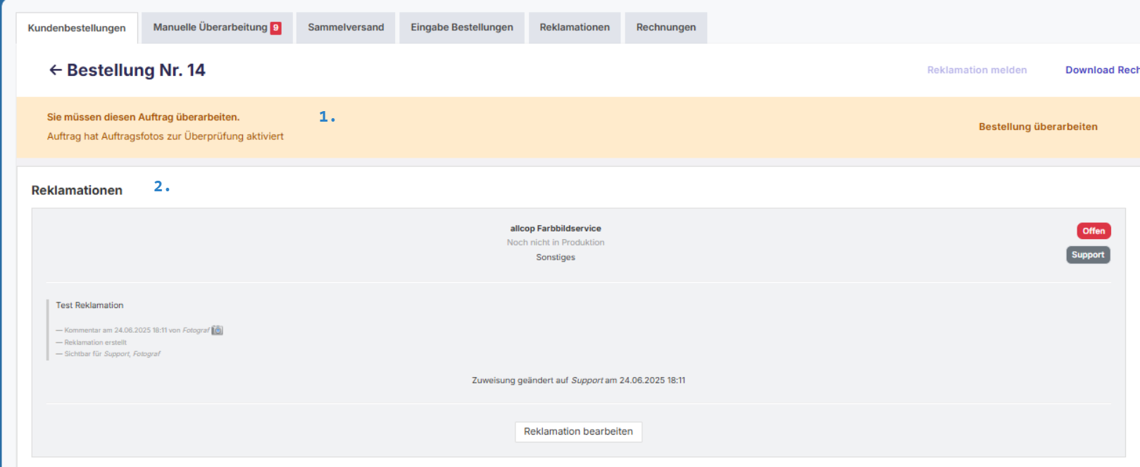 Screenshot Bestelldetails