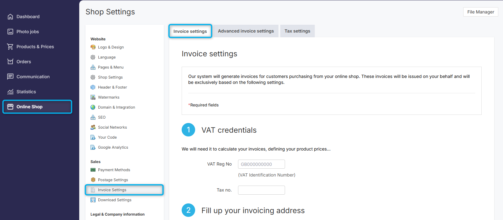 Where to enter VAT number